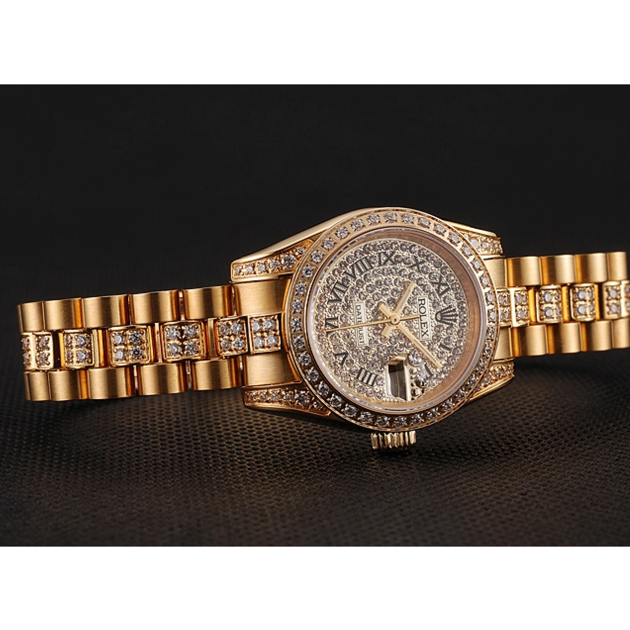 Rolex aaa copy Diamond 1453955 Diamond Bracelet Swiss DayJust Gold Pave Rolex Dial 0605